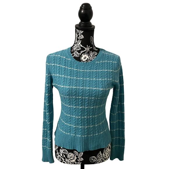 Express Wool Cashmere Angora Blend Striped Sweater Cable Knit Teal - Size Small - Picture 1 of 9
